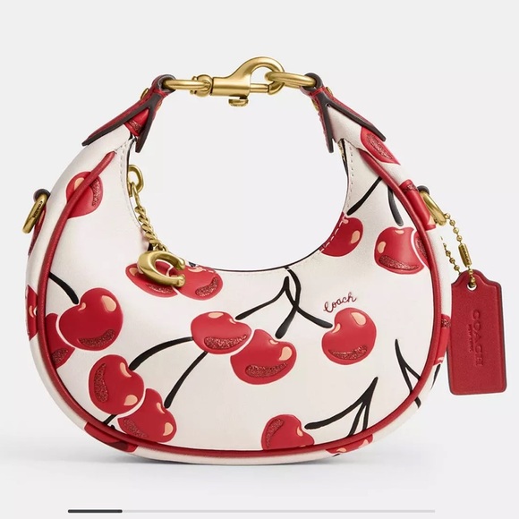 Coach Cherry Print Shoulder Bag in White and Red. #1 - Picture 1 of 11